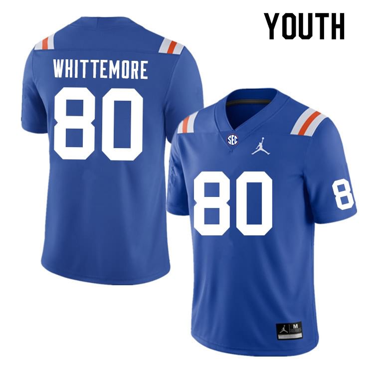 NCAA Florida Gators Trent Whittemore Youth #80 Nike Blue Throwback Stitched Authentic College Football Jersey EOR1564TH